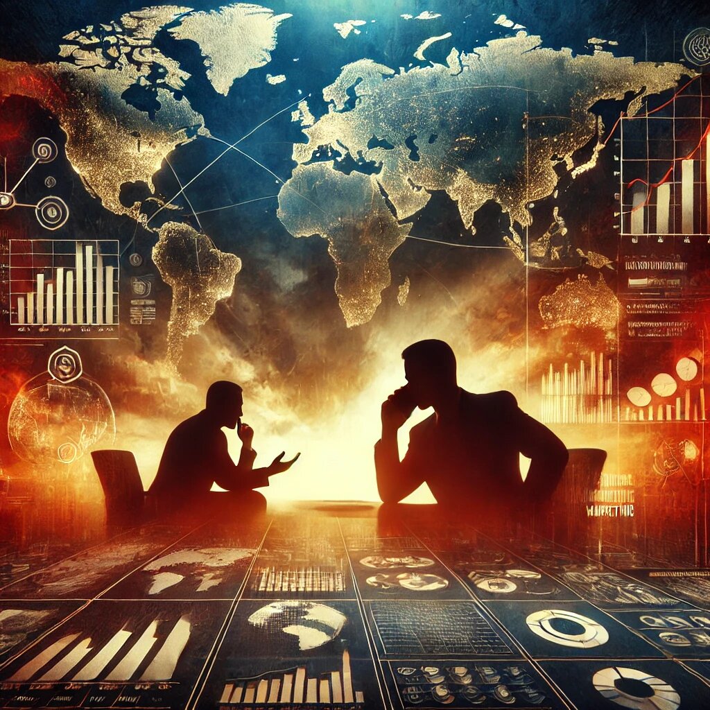 Изображение символезирует переговоры между двумя ключевыми личностями. Маркетолог и Клиент