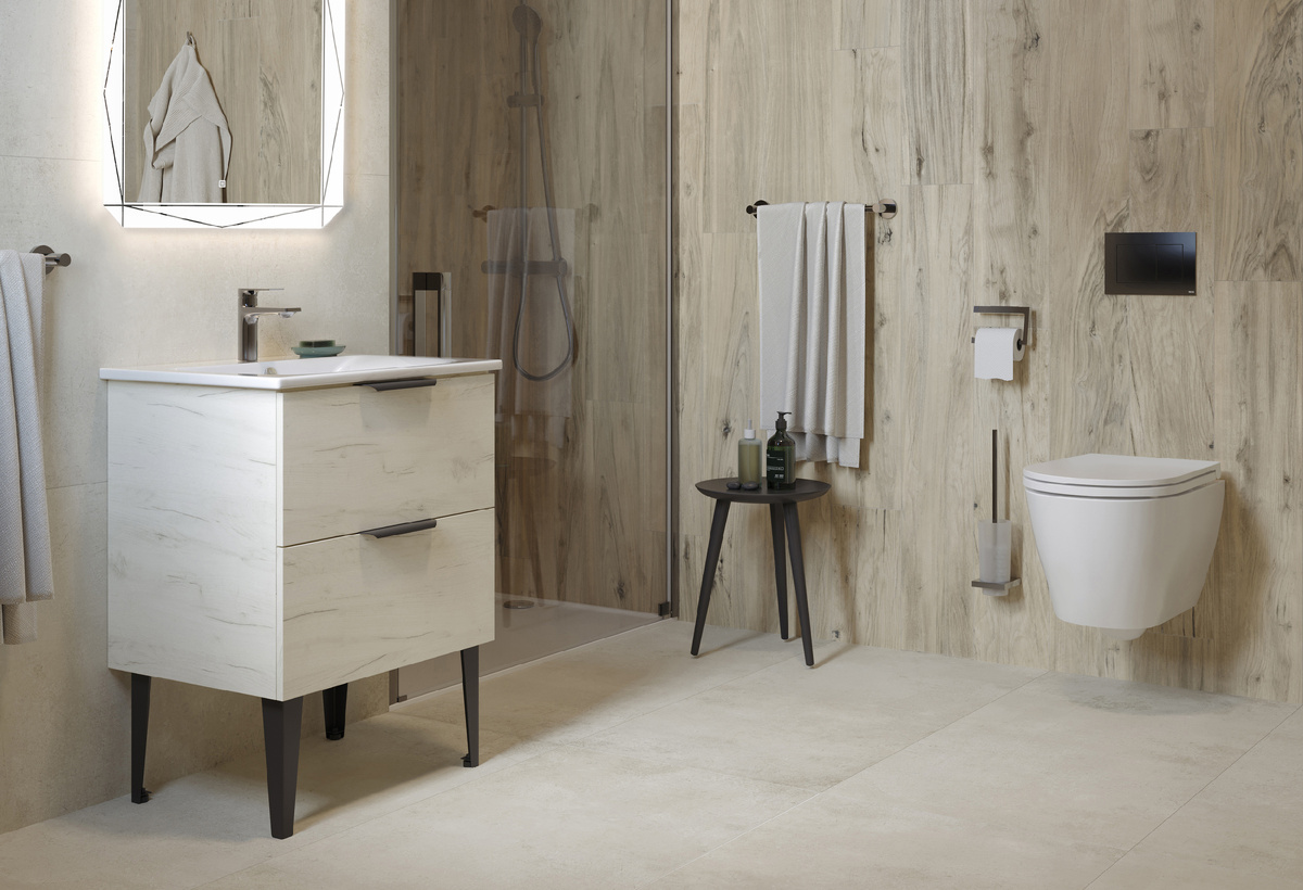 Раковина и тумба Breeze в оттенке дуб крафт белый