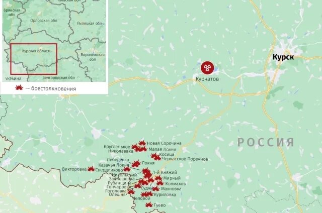    Карта боестолкновений в Курской области на 14 февраля 2025 года
