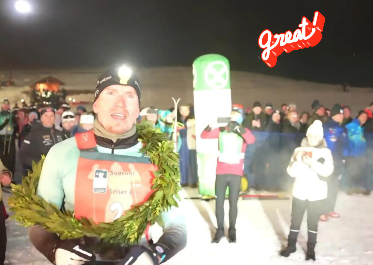 Большунов с лавровым венком победителя👍