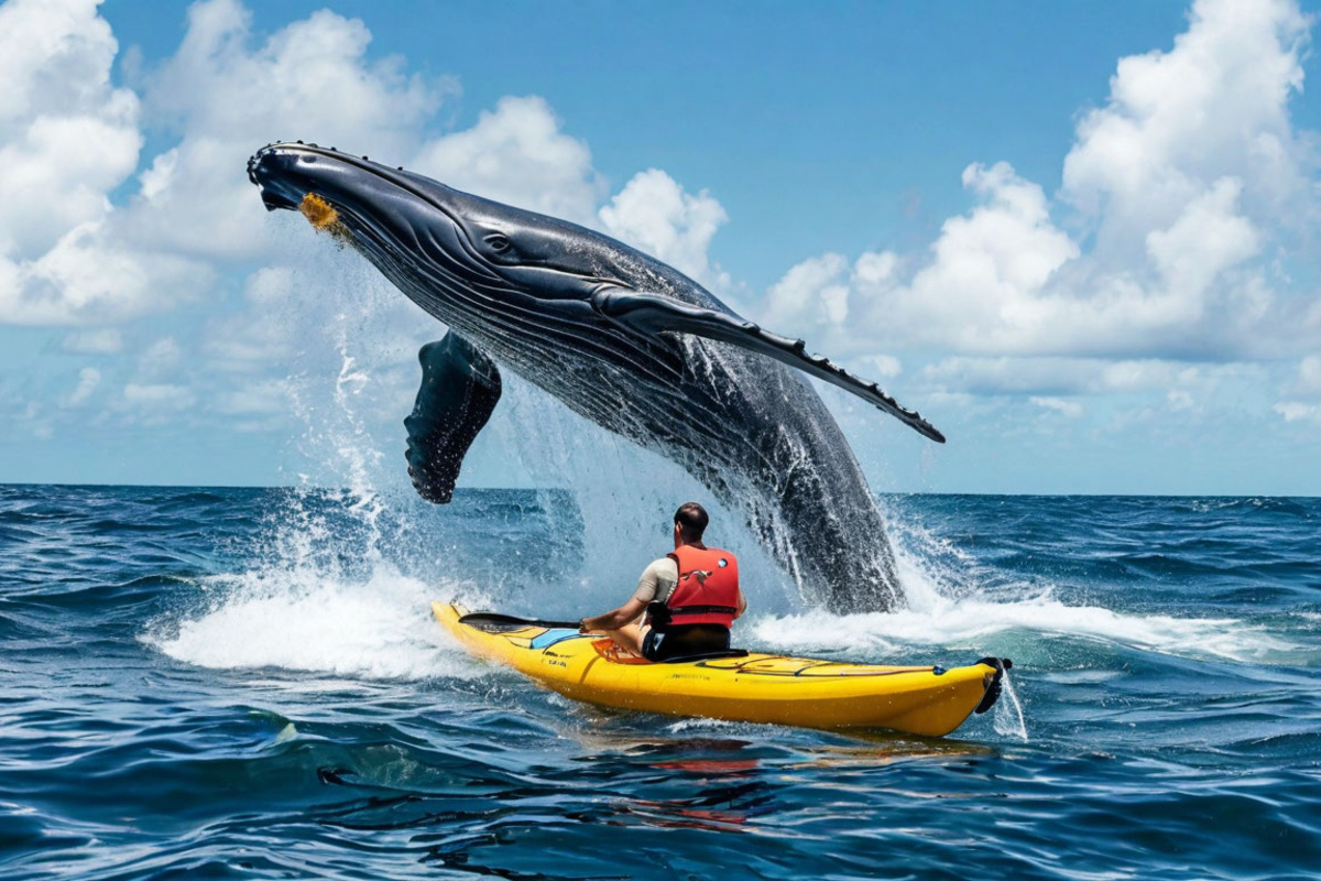 Кит проглотил молодого чилийца и практически сразу же выплюнул. Изображение сгенерировано с помощью нейросети