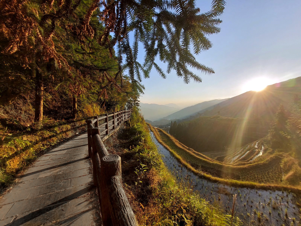 Закат над рисовыми террасами Лунцзи 龙脊 - Хребет Дракона. Южный Китай.