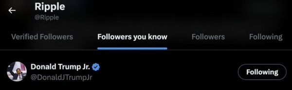    Дональд Трамп-младший следует за Ripple на X