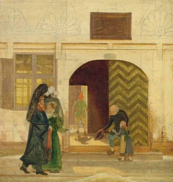 Богадельня в Оденсе, на первом этаже которой был класс для бедных учеников. Одним из учеников был Андерсен. Картина Вильгельма Бенда. 1831 год