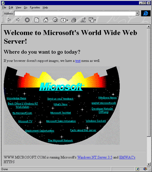 Главная страница сайта Microsoft (1994 и 2004 год)