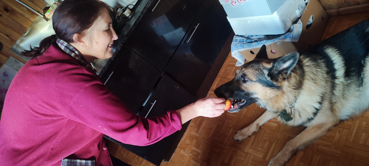 Сестра угощает Босю яблоком 😁