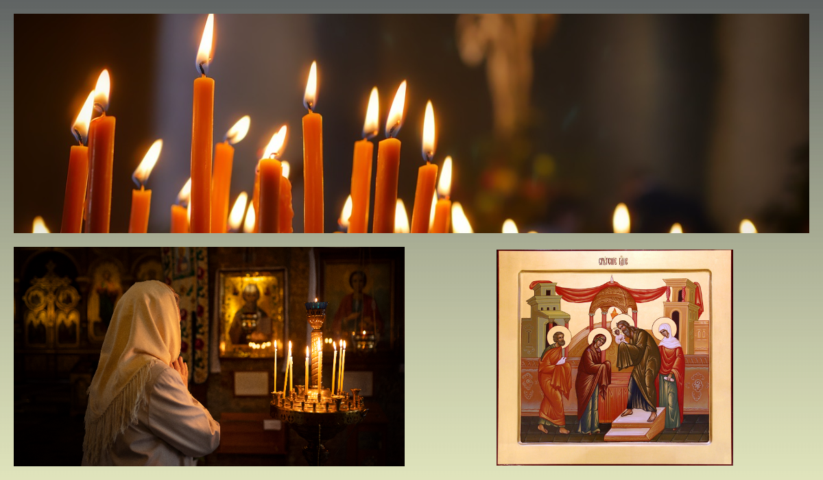 Свечи, церковь/pixabay.com, Икона Сретение Господне/azbuka.ru