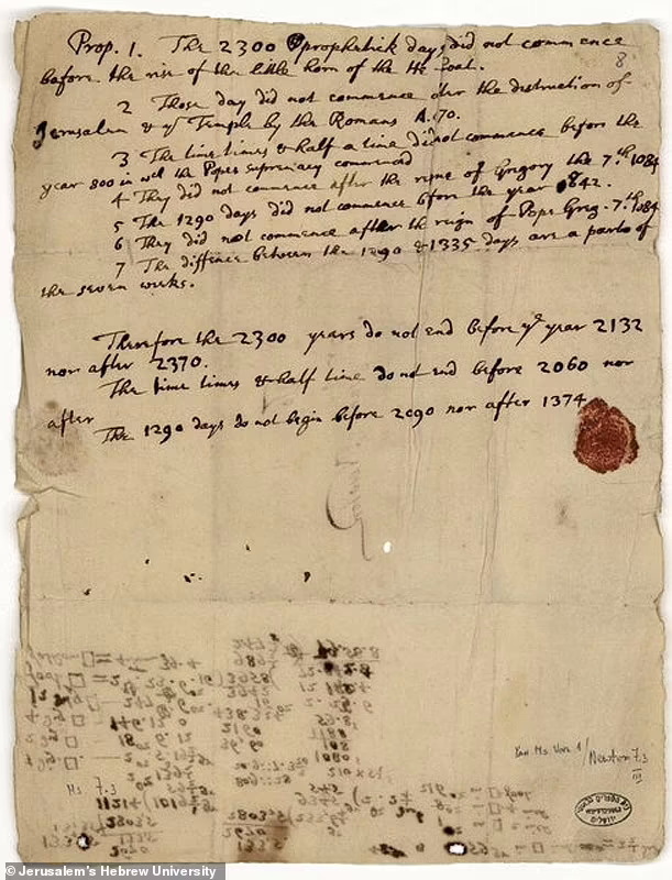    Расчёты Исаака НьютонаФото: соцсети Еврейского университета в Иерусалиме (@Jurusalems Hebrew University)