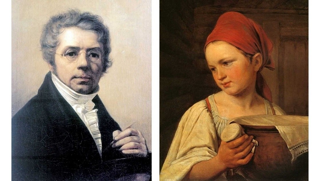 Автопортрет, 1811 г. Справа: Крестьянка с крынкой молока