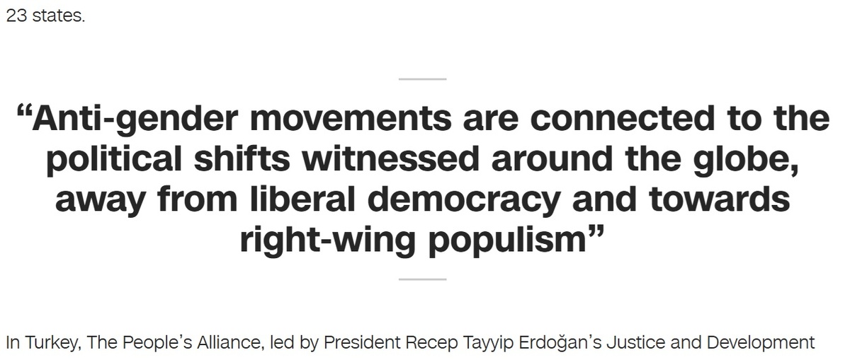 Принтскрин статьи на CNN, где крупно выделено: "Антигендерные движения обусловлены общемировым политическим сдвигом от либеральной демократии к правому популизму.