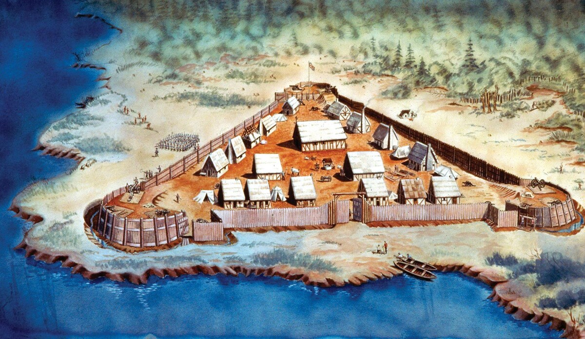 Английское поселение Джеймстаун в 1607 году.