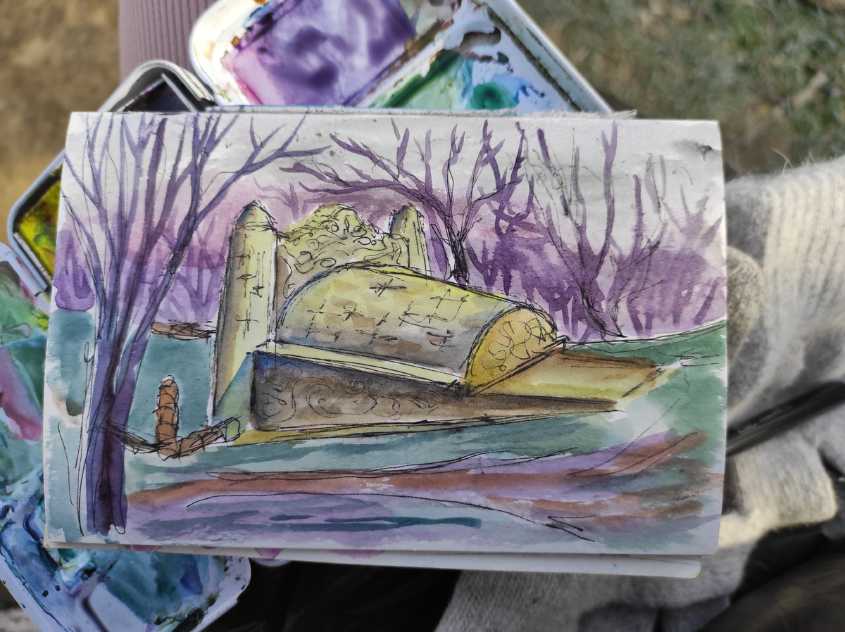 Мария Вяльшина, «Турецкий фонтан в Тамани морозным утром», 14.02.2025, бумага, акварель