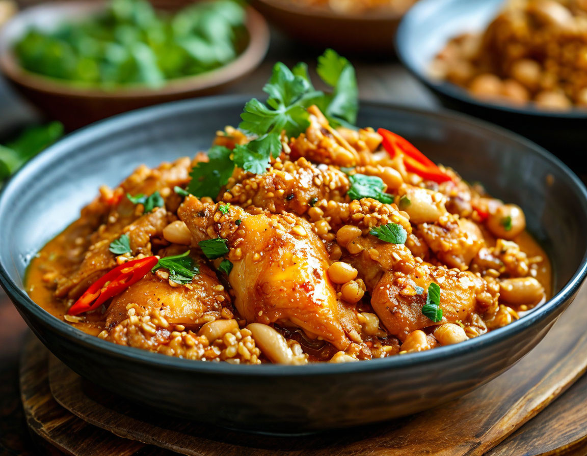 Приготовленная  курица с арахисом по-тайски 