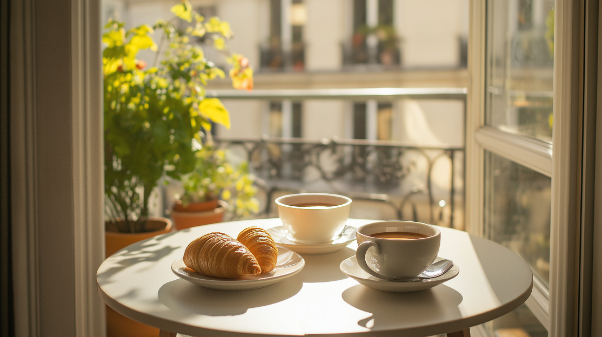 Все, что нужно, для хорошего утреннего настроения: маленький столик и запах кофе. Да, и солнышко на улице