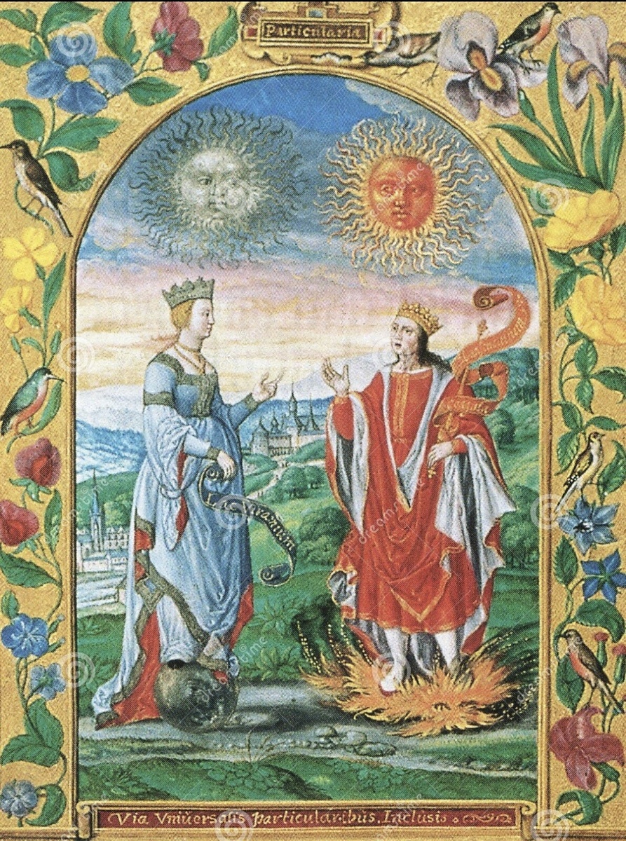 Гравюра из Rosarium Philosophorum, символизирующая союз Солнца и Луны
