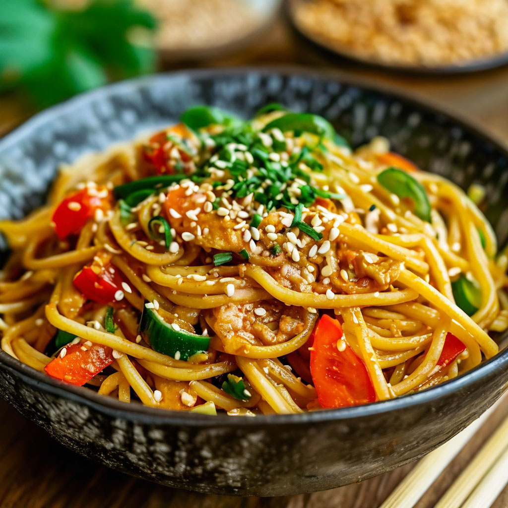 Лапша с овощами и арахисовым соусом 