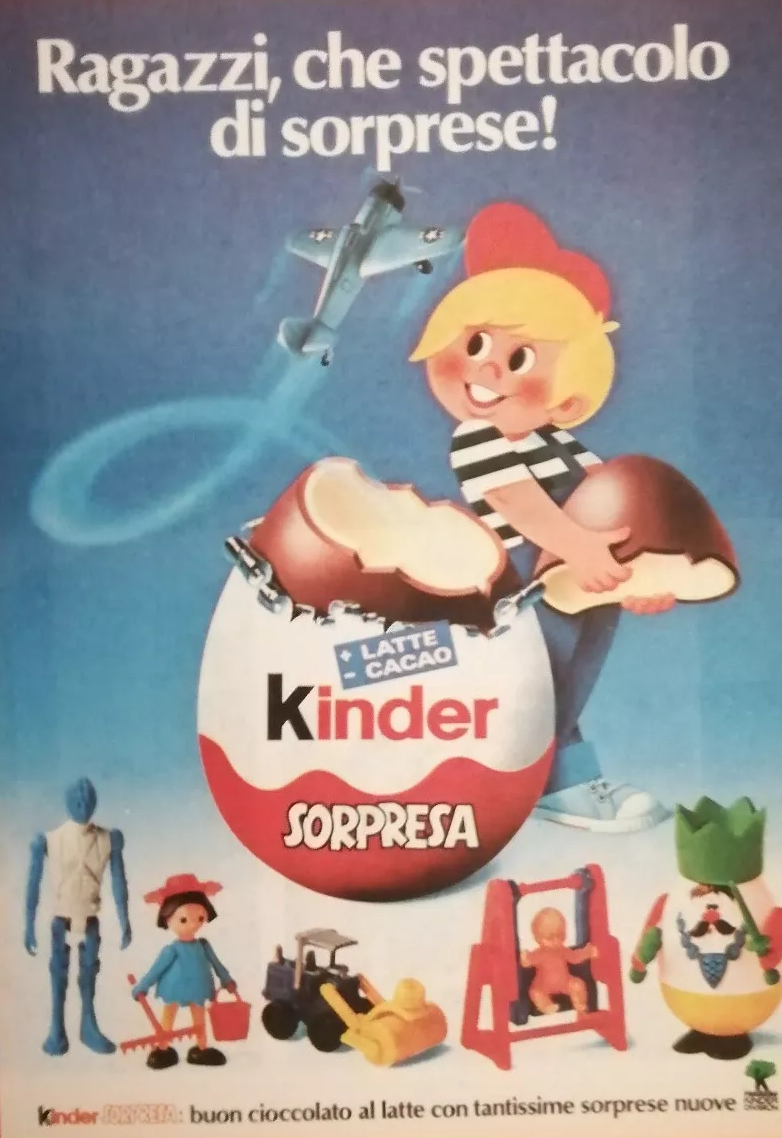 Итальянская реклама "Киндер-сюрприза" 1980 года. Отсюда: https://www.ebay.it
