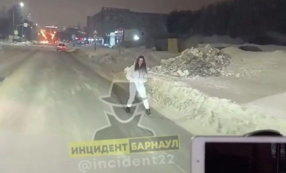    В момент ДТП женщина шла по дороге. Источник: кадр видео, t.me/incident22