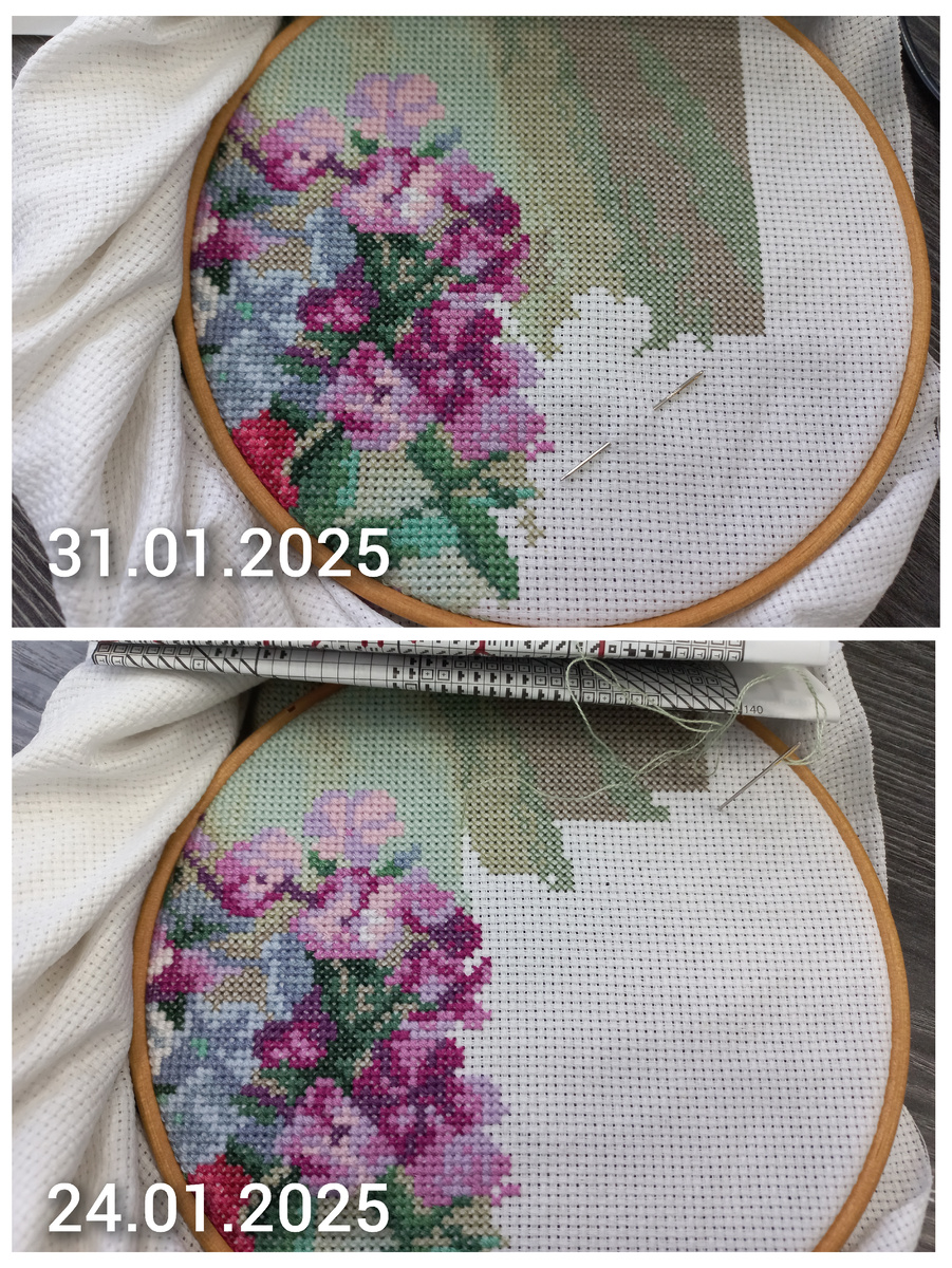 Фрагмент вышивки по набору от фирмы Панна Ц-1184 "Флоксы"