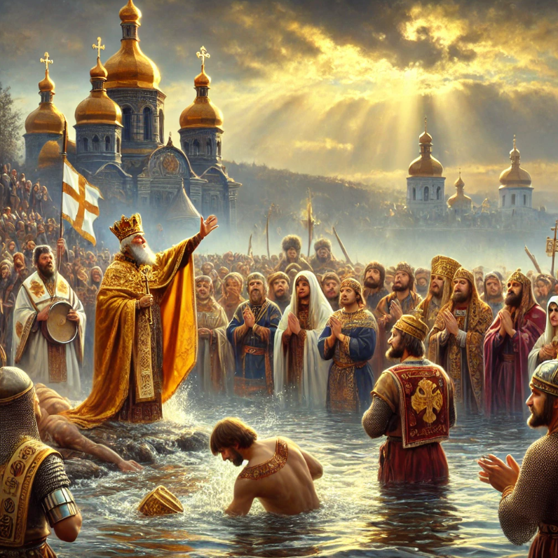 Массовое крещение киевлян в Днепре.