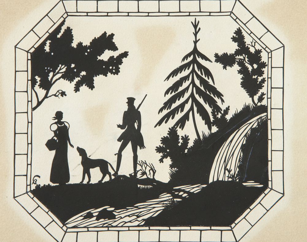 В.А. Свитальский Иллюстрация к повести А.С. Пушкина "Барышня-крестьянка". Лиза и Алексей. 1935 Бумага белая, бумага черная, силуэт