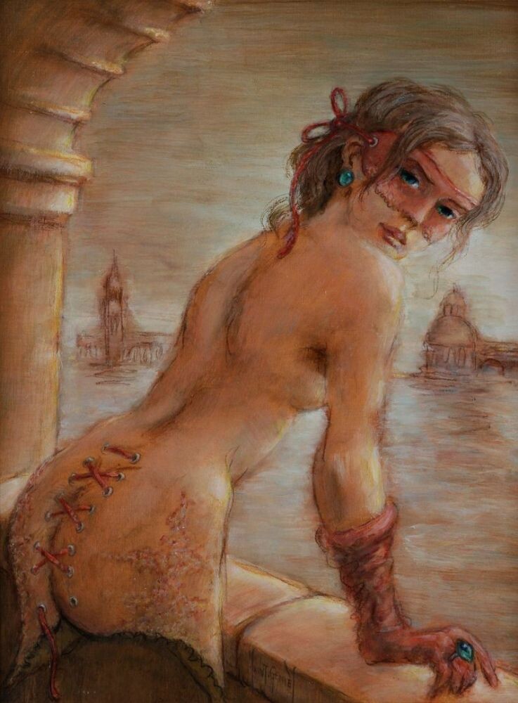 КАРТИНА ФРАНЦУЗСКОГО ХУДОЖНИКА ФРАНСИСА ДЕ ЛАССЮ СЕН-ЖЕНЬЕС/ 1925 -2018 / ОБНАЖЕННАЯ ЖЕНЩИНА В ВЕНЕЦИИ