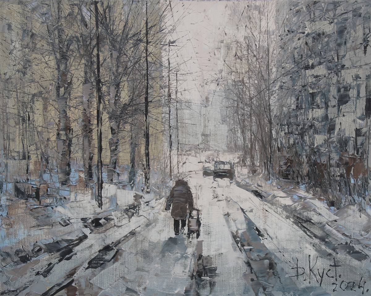 Художник Дмитрий Кустанович. Этюд «Дорога домой», 40x50 см, холст, масло, 2024