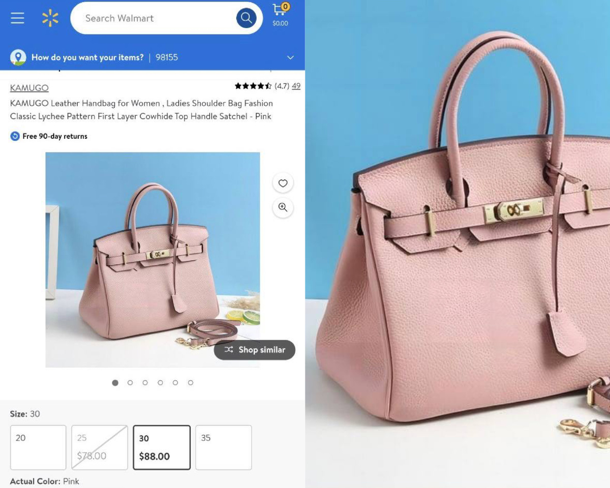 Копия Hermès Birkin в момент, когда их еще можно было купить на сайте Walmart.