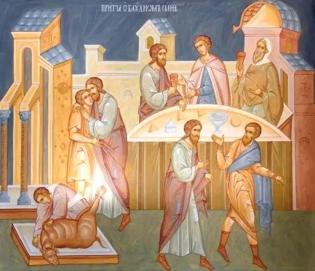 Притча о блудном сыне. Современная реплика на фреску Дионисия. Рождественский собор Ферапонтова монастыря, 1502 г. 