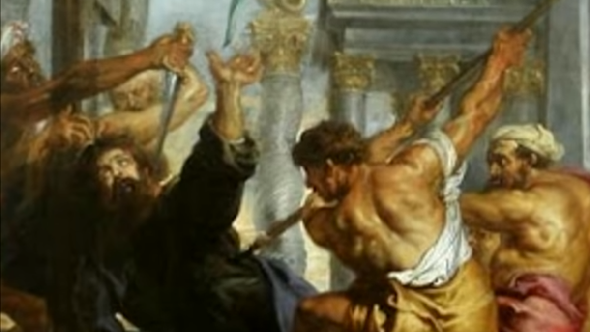 Убийство апостола Фомы. Кадр из видео Как умирали апостолы Иисуса Христа"