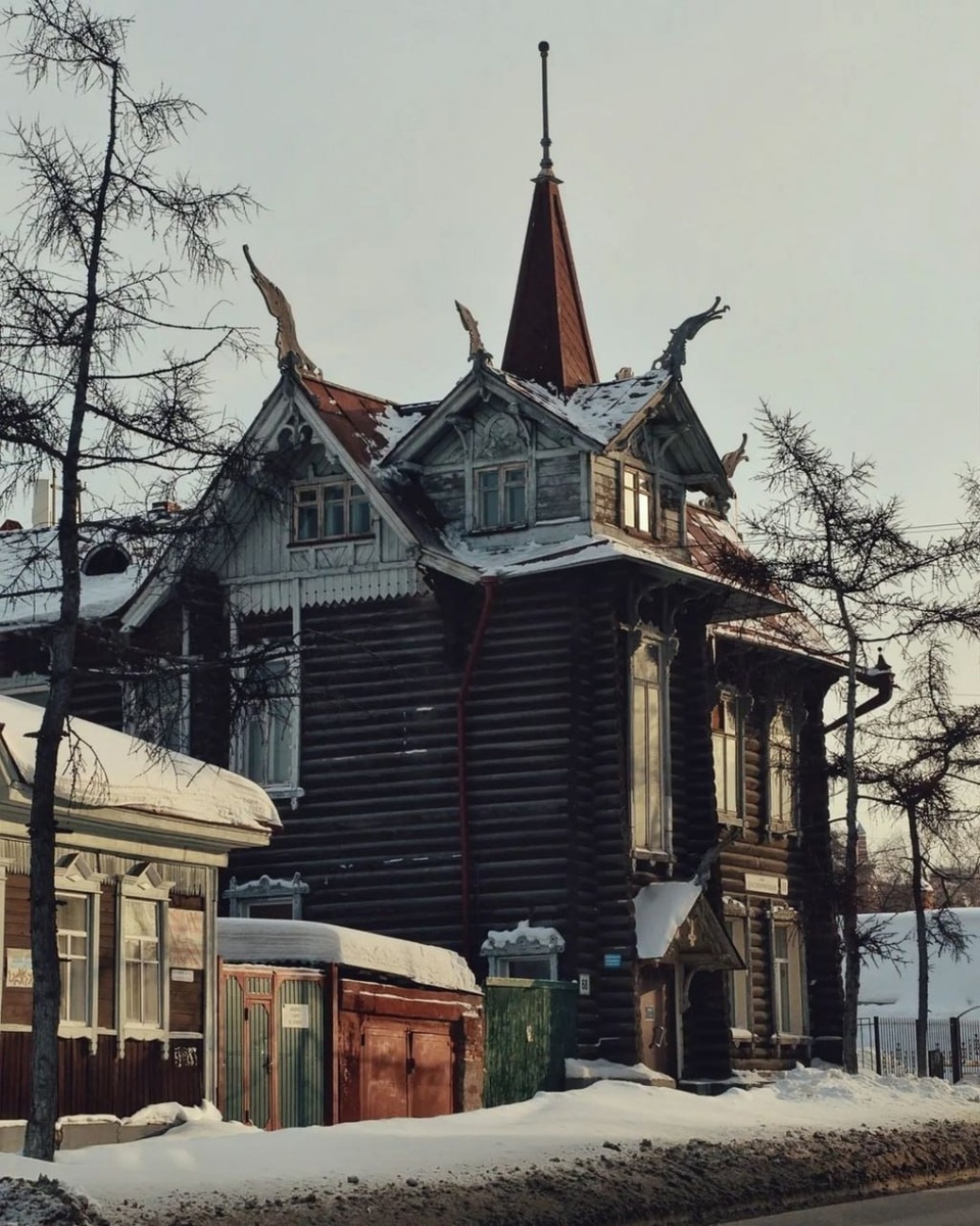 Вдохновения взято из «дома с драконами», постройка 1917 года. Томск