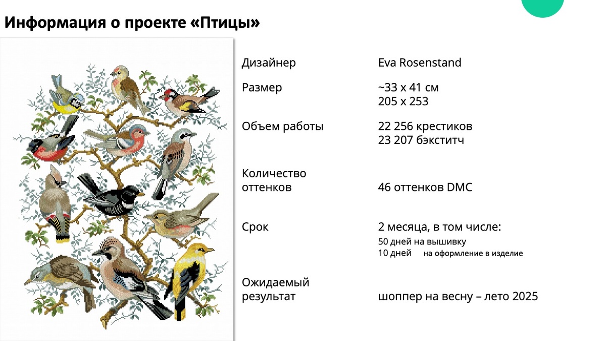 Характеристики проекта "Птицы"