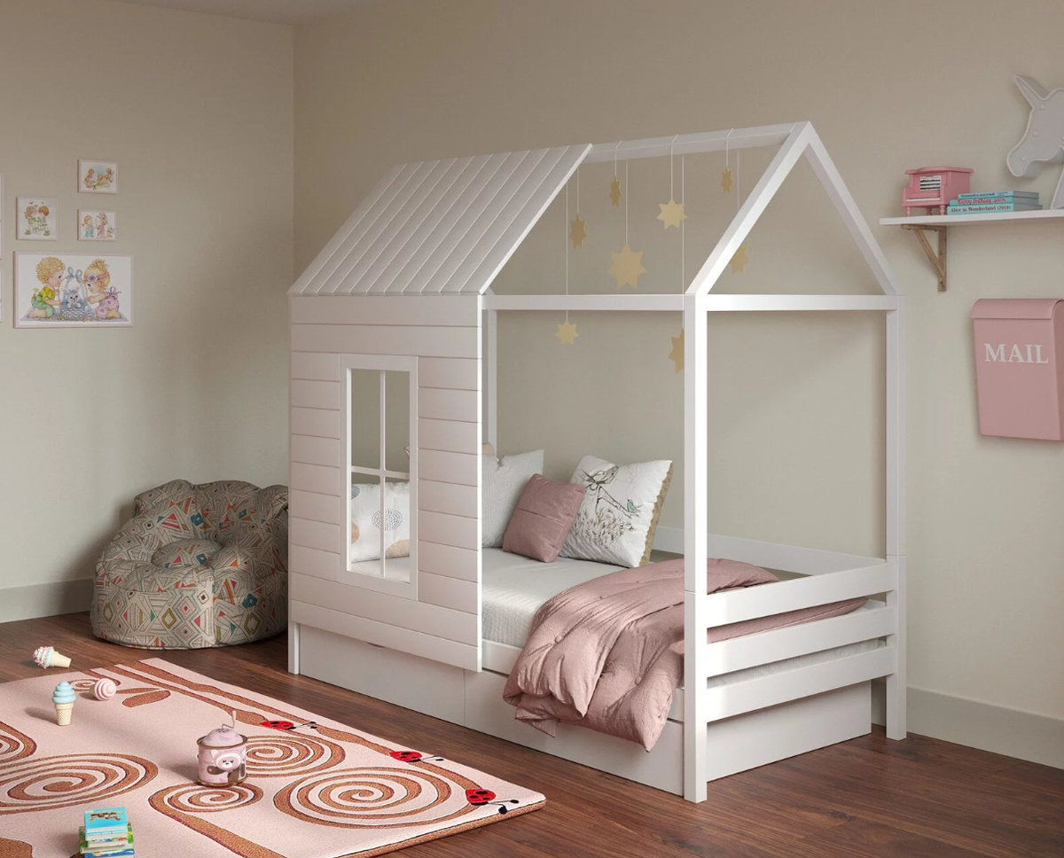 Кровать одноярусная Домик с окном и крышей
