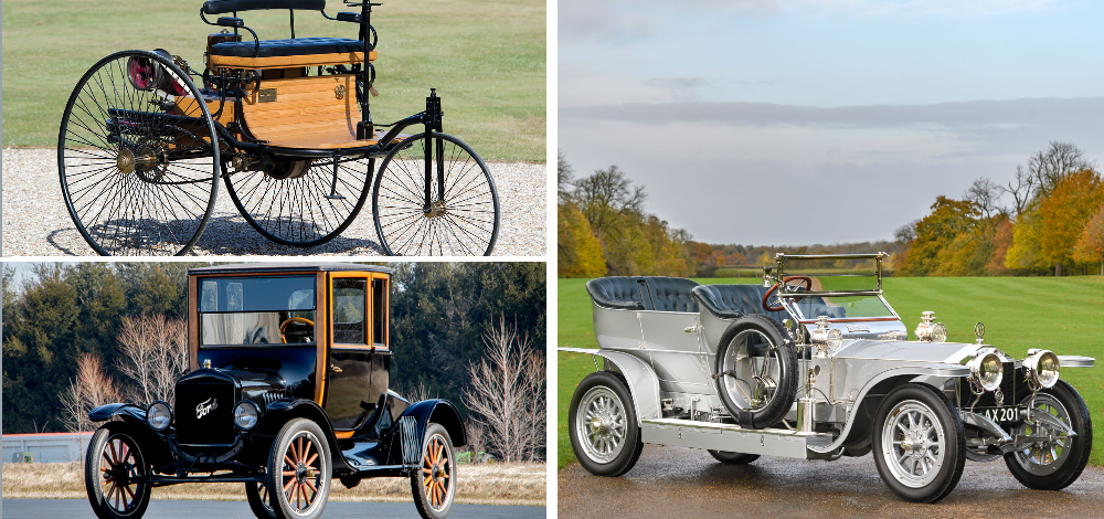 1.Benz Patent-Motorwagen, 2.Ford Model T, 3.Rolls-Royce Silver Ghost
