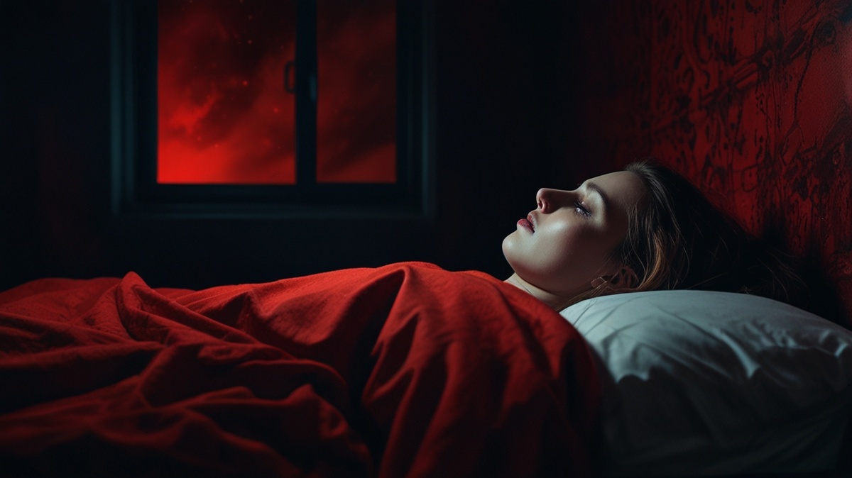 Девушка спит под тревожную музыку