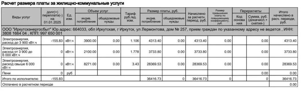Жителю Иркутска пришел счет на 36 тысяч рублей