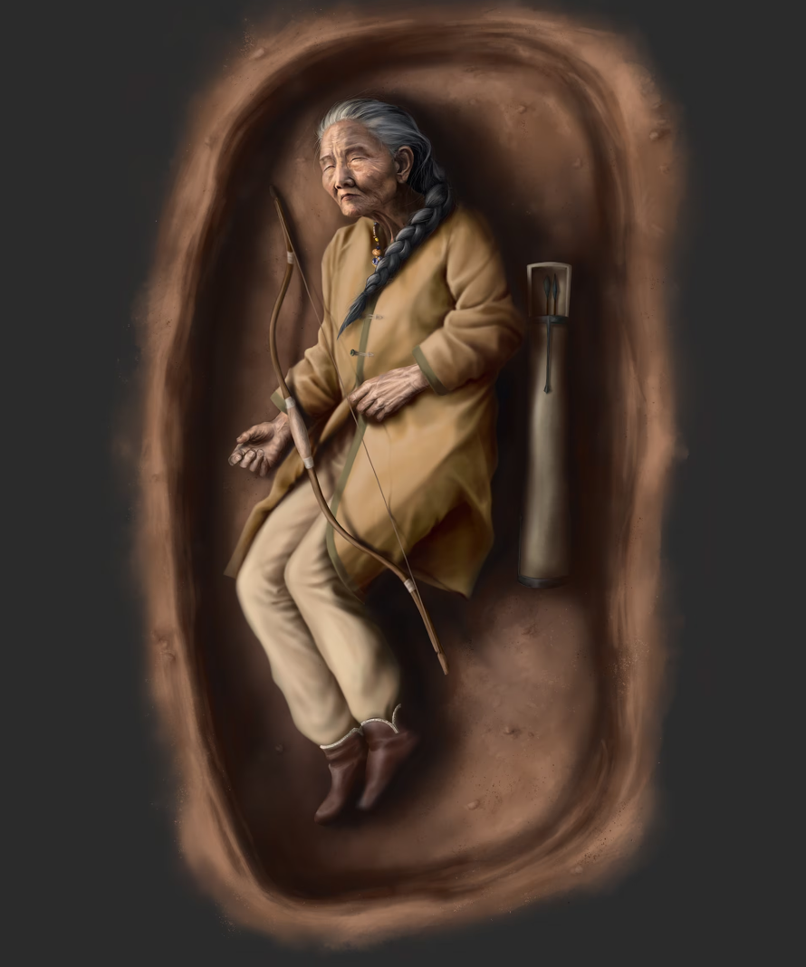 На древнем кладбище в Шарретудвари, Венгрия, археологи идентифицировали останки пожилой женщины (на фото выше) 10-го века, которая была погребена с луком и другими артефактами стрельбы из лука.