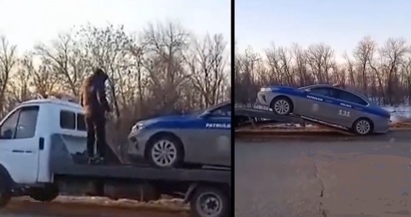 Машина ГАИ отправляется на штрафстоянку: такая картина радует взор любого водителя:)