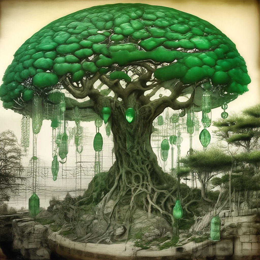 Картина создана нейросетью. Изумрудное дерево