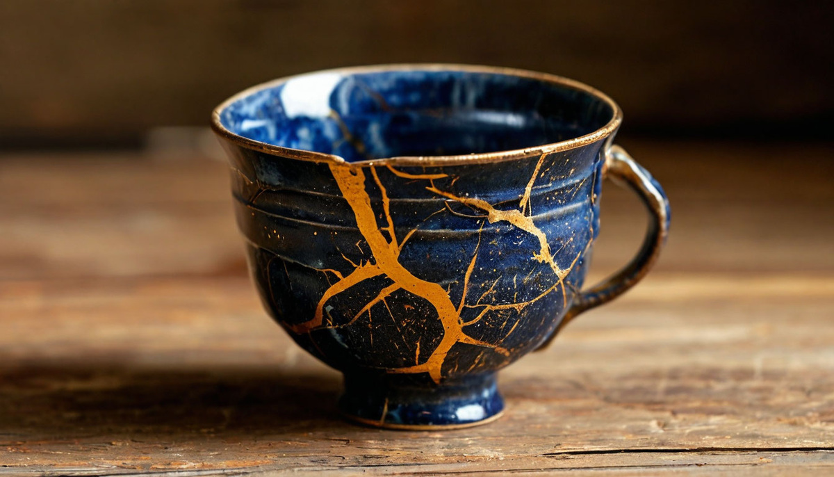 Чашка отреставрирована в технике кинцуги