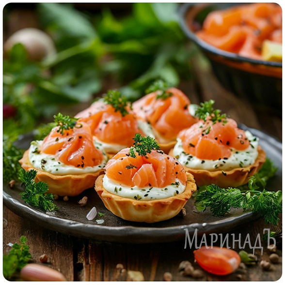 Тарталетки с творожным сыром и лососем/МаринадЪ
