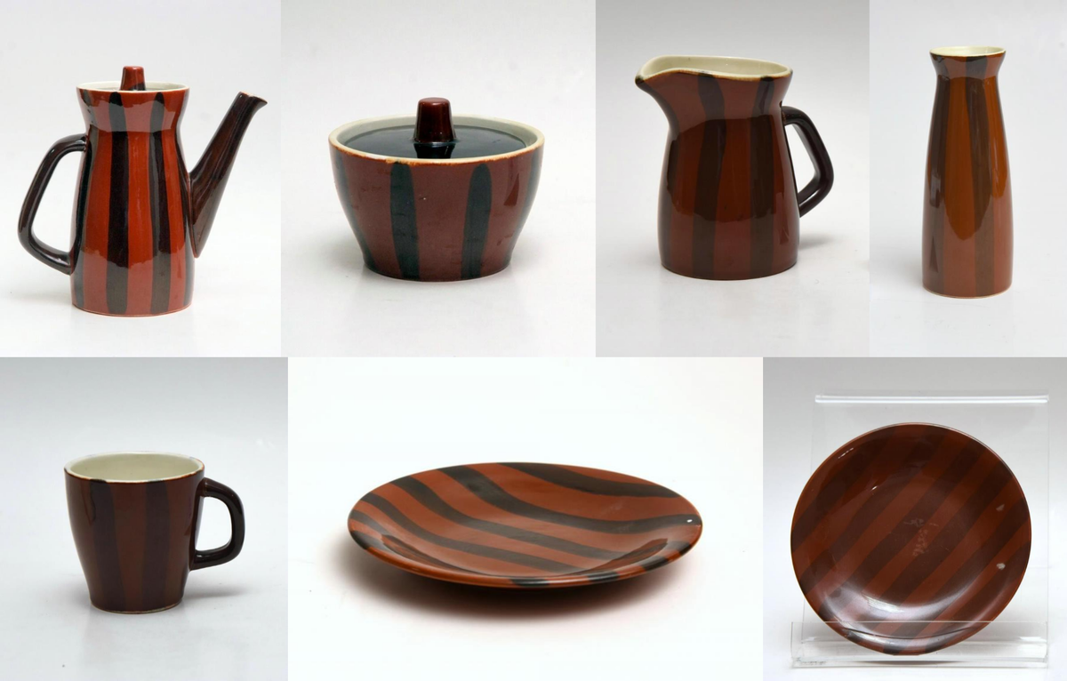 Предметы сервиза "Европейский". Традиционный "полосатый" вариант. Государственное бюджетное учреждение культуры Тверской области "Тверская областная картинная галерея".