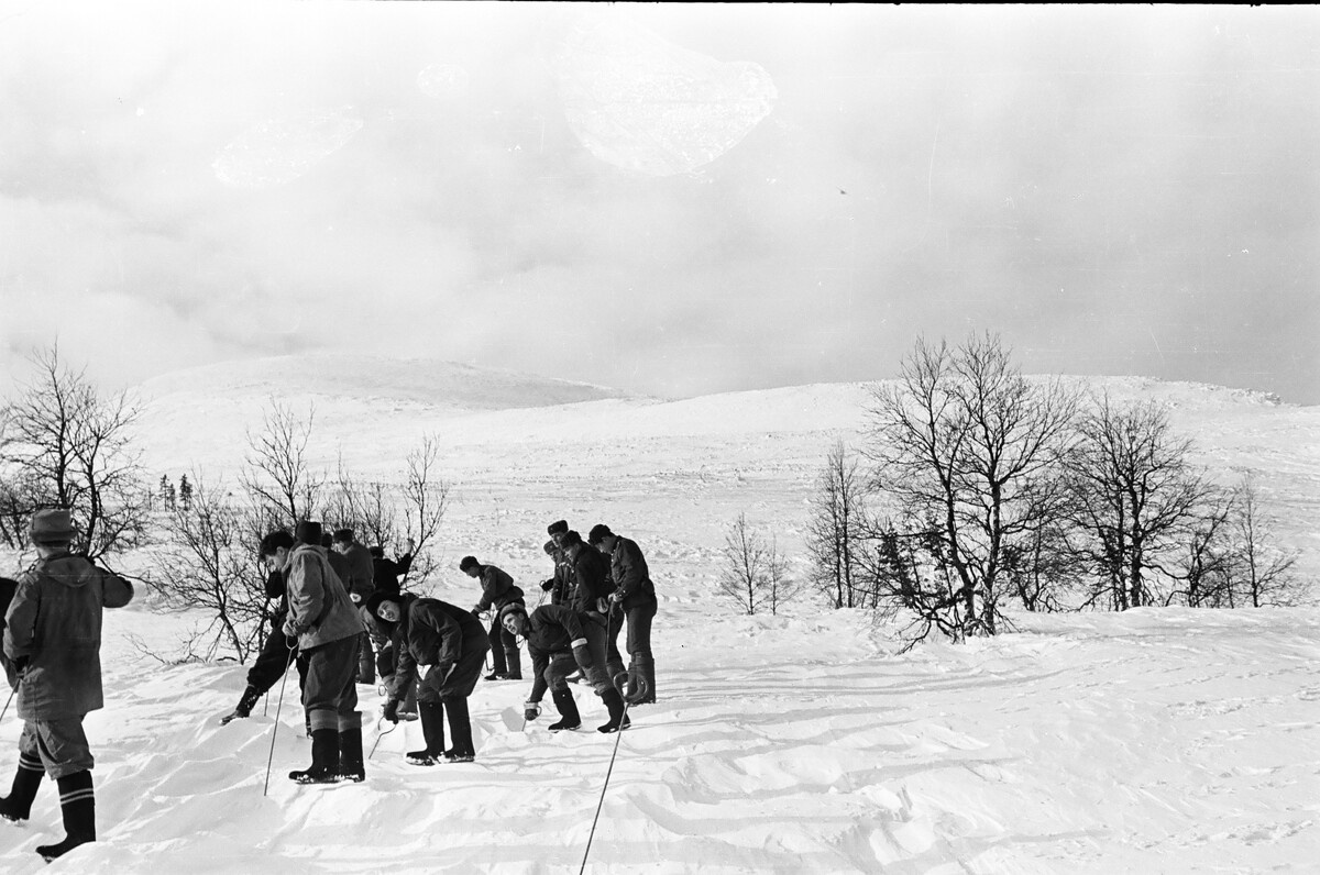 Поиски. Надутый снег очень плотный, нога  совсем не проваливается. А глубина приличная. Из открытого доступа.