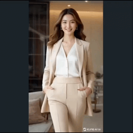 Видео сгенерировано нейросетью из 3 фотографий: фото модели, фото костюма, фото отеля.