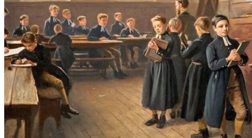 «Школа синих пальто» при Christ’s Hospital School(«Больнице Христа»). Вид школьной формы этого заведения- старейшей в Англии и мире, сохранился до сих пор.