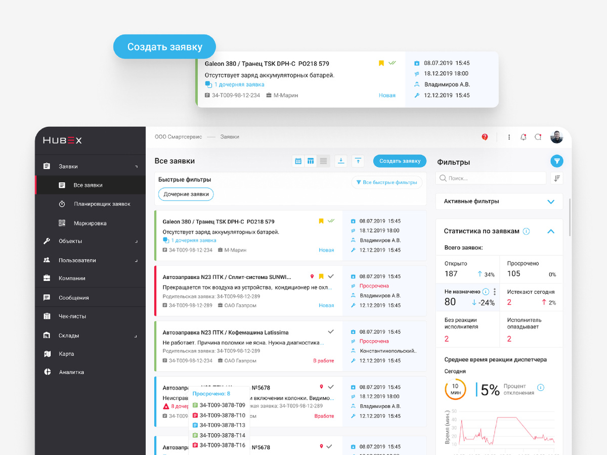 Учет заявок в FSM-системе HubEx
