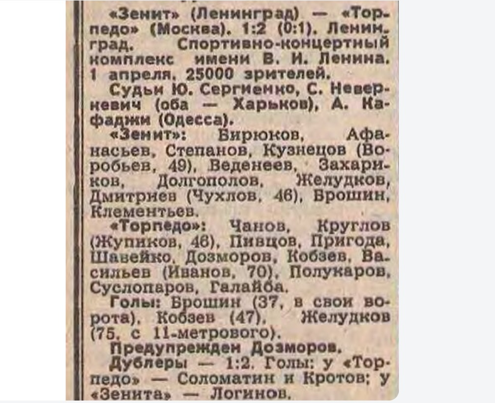"Советский спорт", № 77 (11096), вторник, 3 апреля 1984 г. С. 3. с некоторой корректировкой автора ИстАрх.