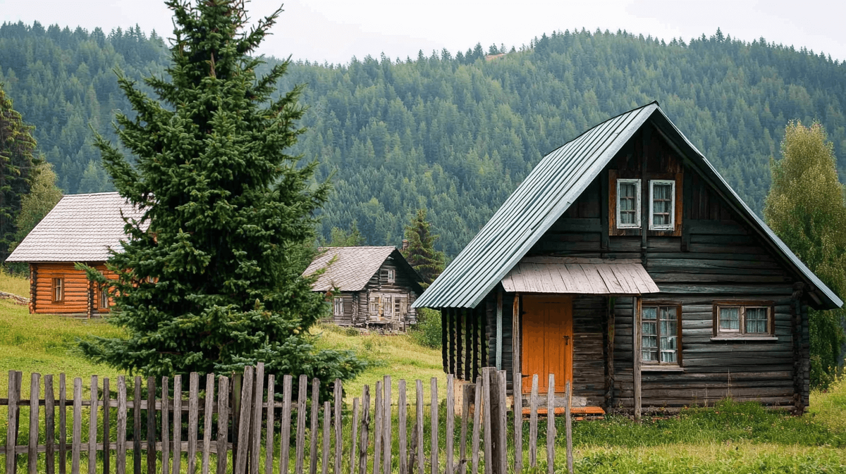 Дом в деревне. Изображение сгенерировано с помощью нейросети Midjourney