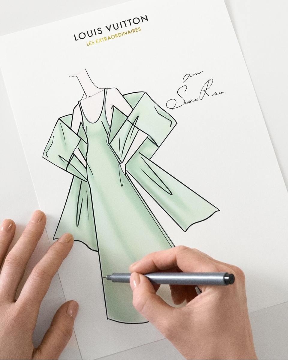 Эскиз платья Сирши Ронан для BAFTA 2025. Материал: Louis Vuitton.