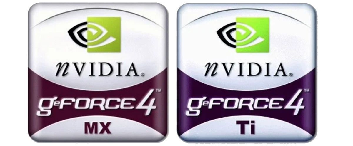 Логотипы серий видеокарт GeForce 4 MX и GeForce 4 Ti.